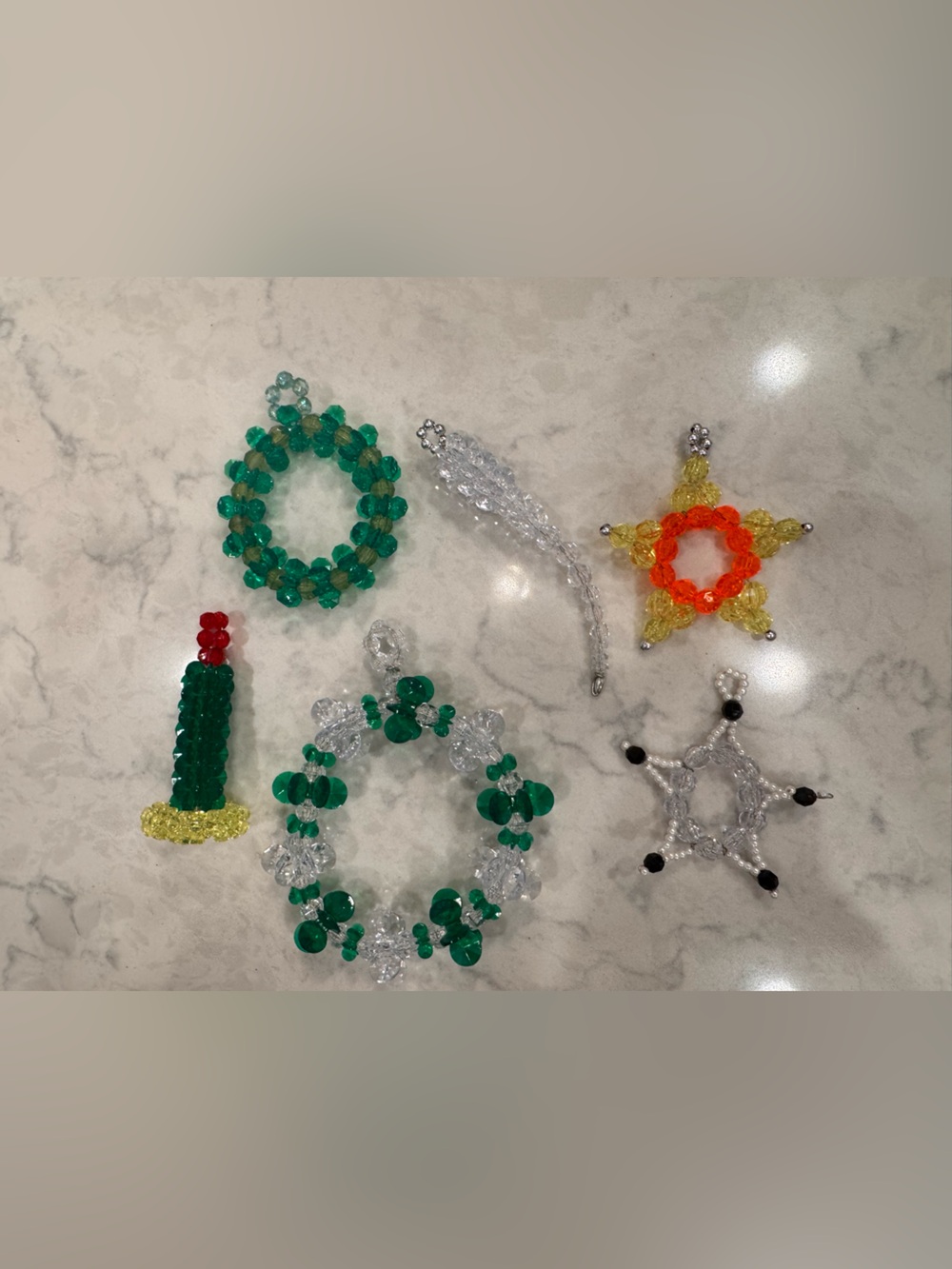Vintage 1960s 70s Beaded Christmas Ornaments Lot 12 Handmade Retro MCM